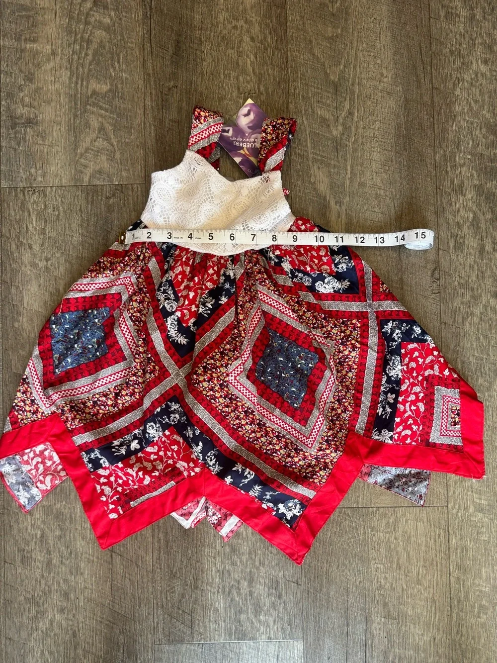 NWT Baby Girls 18M Boho Patchwork Floral Lace Dress Red Navy Vintage/Boho-Style